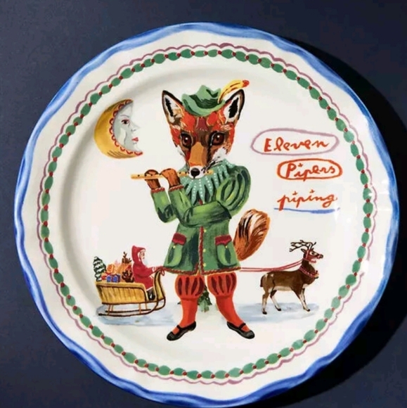 Anthropologie Nathalie Lete Twelve Days Of Christmas Plate Eleven Pipers… - Picture 1 of 3